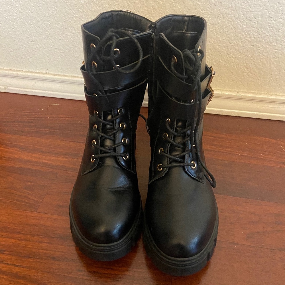 Charlotte Russe Platform Boots - Size 8 - Laces with Two Buckles and Zipper